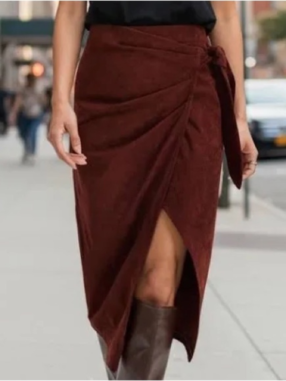 Commense Brown Wrap Midi Skirt